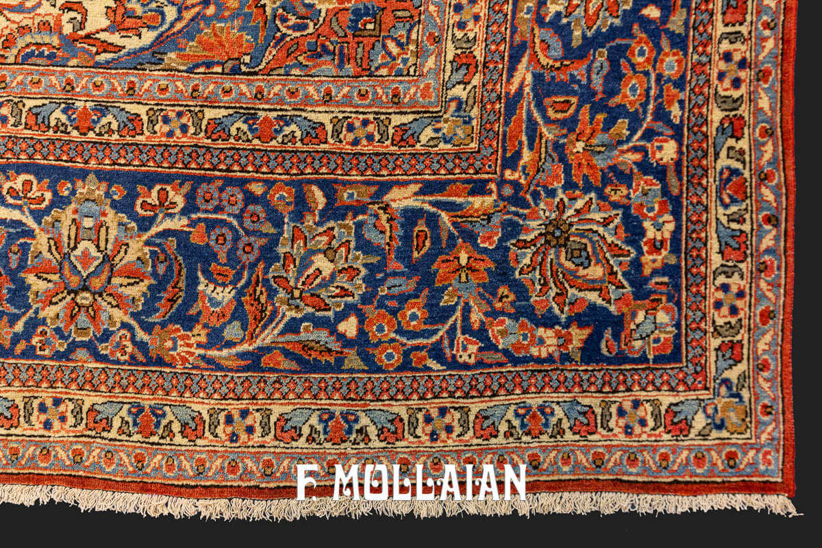 Antique Kashan Rug Rust/Blue Color n°:47558592